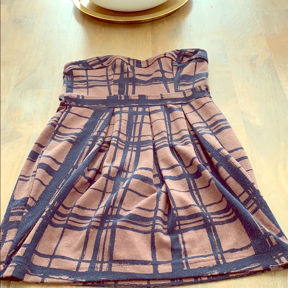 Anthropologie navy and brown babydoll dress